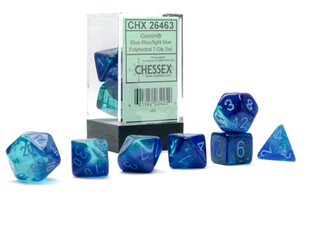 Chessex Dice Sets: Gemini Polyhedral Blue-Blue/light blue Luminary 7-Die Set