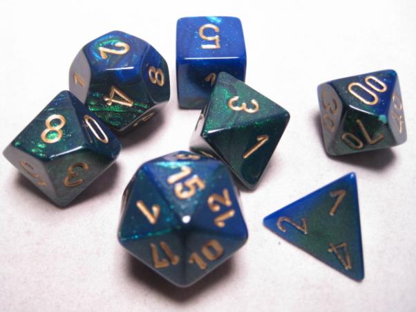 Chessex Dice Sets: Blue-Green/Gold Gemini Polyhedral 7-Die Set