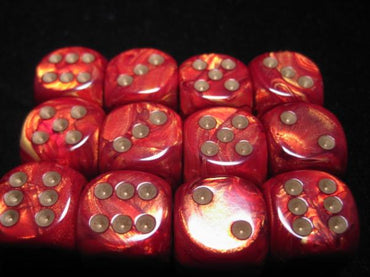 Chessex Dice Sets: Scarlet/Gold Scarab 16mm d6 (12)