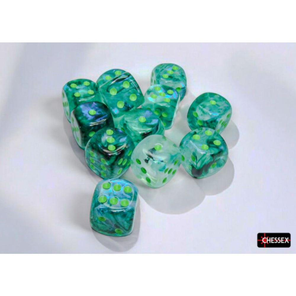 Chessex: 16mm d6 (12) Borealis Kelp/light green Luminary