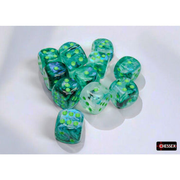 Chessex: 16mm d6 (12) Borealis Kelp/light green Luminary