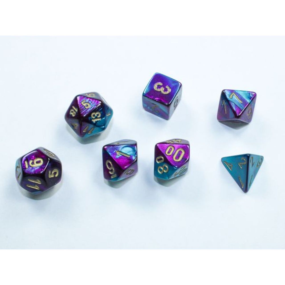 Chessex: Mini Polyhedral 7-Die Set GEMINI Purple-Teal/Gold