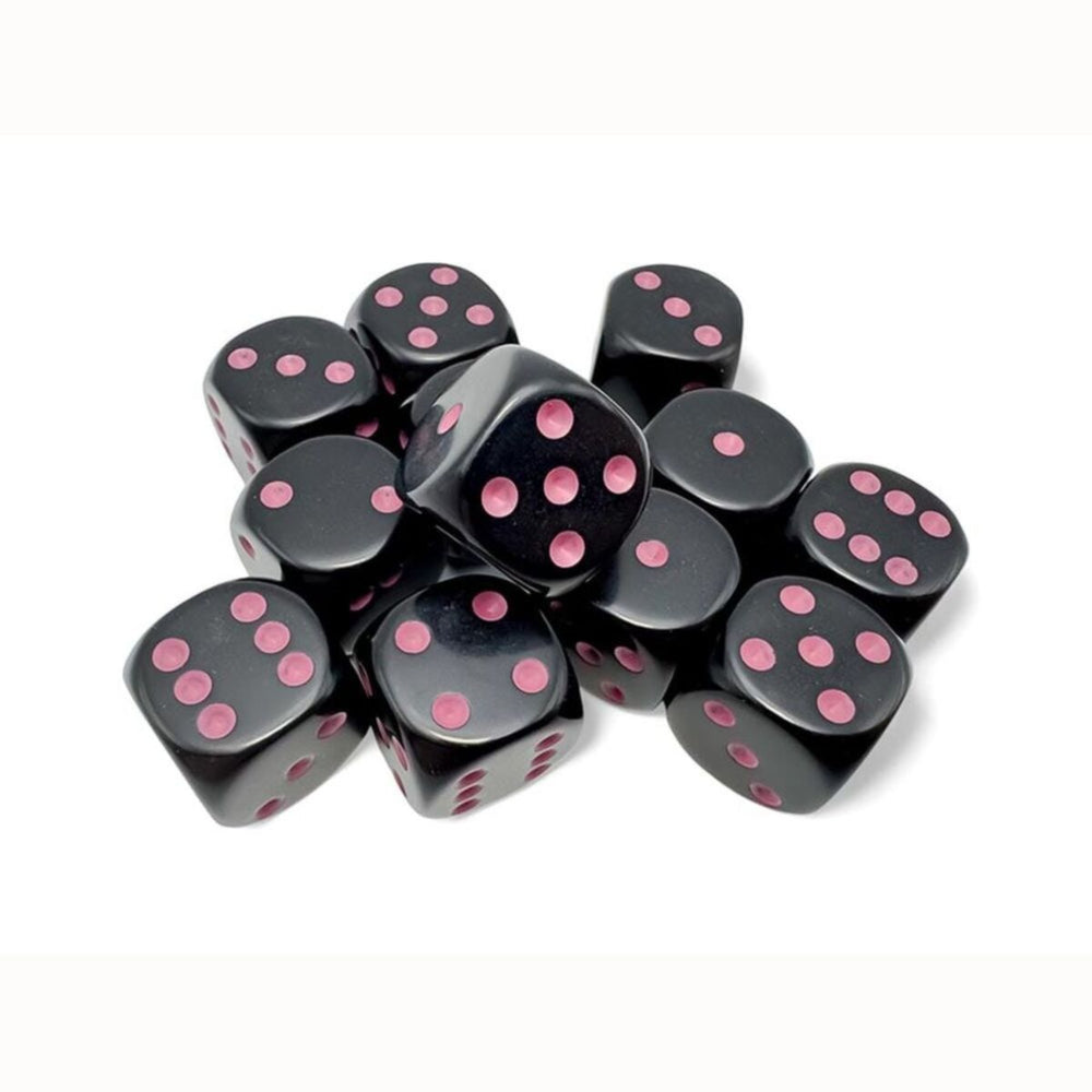 Chessex: 16mm d6 (12) Opaque Black/pink