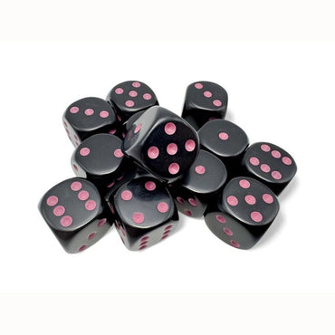 Chessex: 16mm d6 (12) Opaque Black/pink