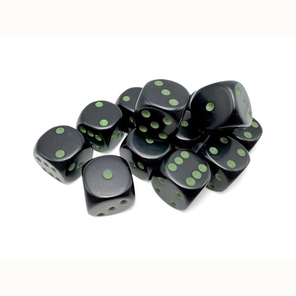 Chessex: 16mm d6 (12) Opaque Black/green