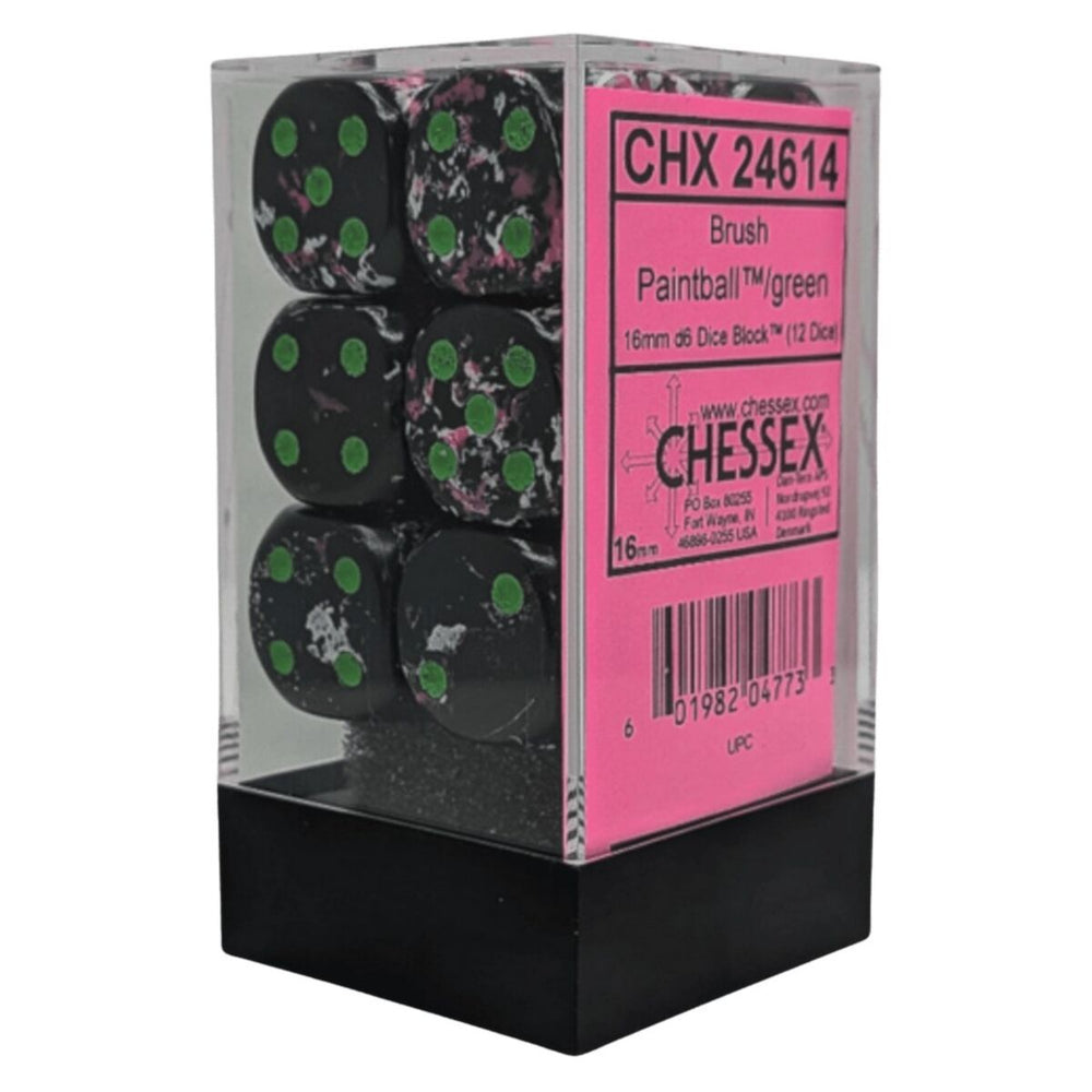 Chessex: 16mm d6 (12) Brush Paintball/green