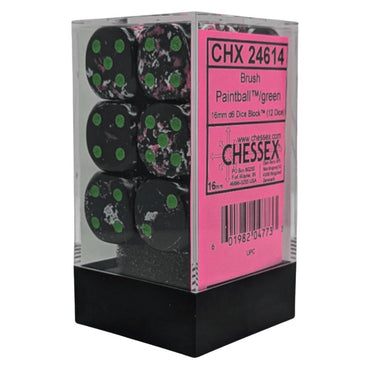 Chessex: 16mm d6 (12) Brush Paintball/green