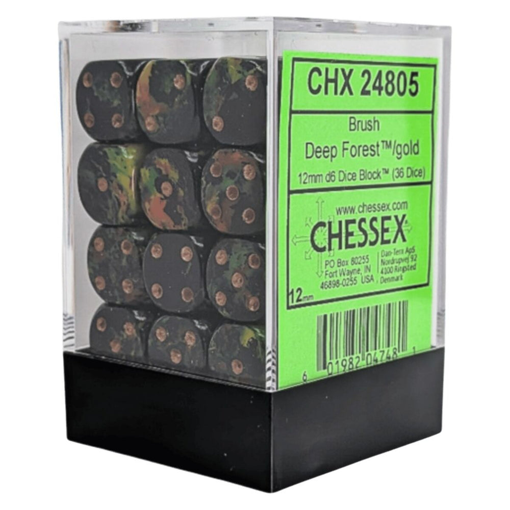 Chessex: 12mm d6 (36) Brush Deep Forest/gold