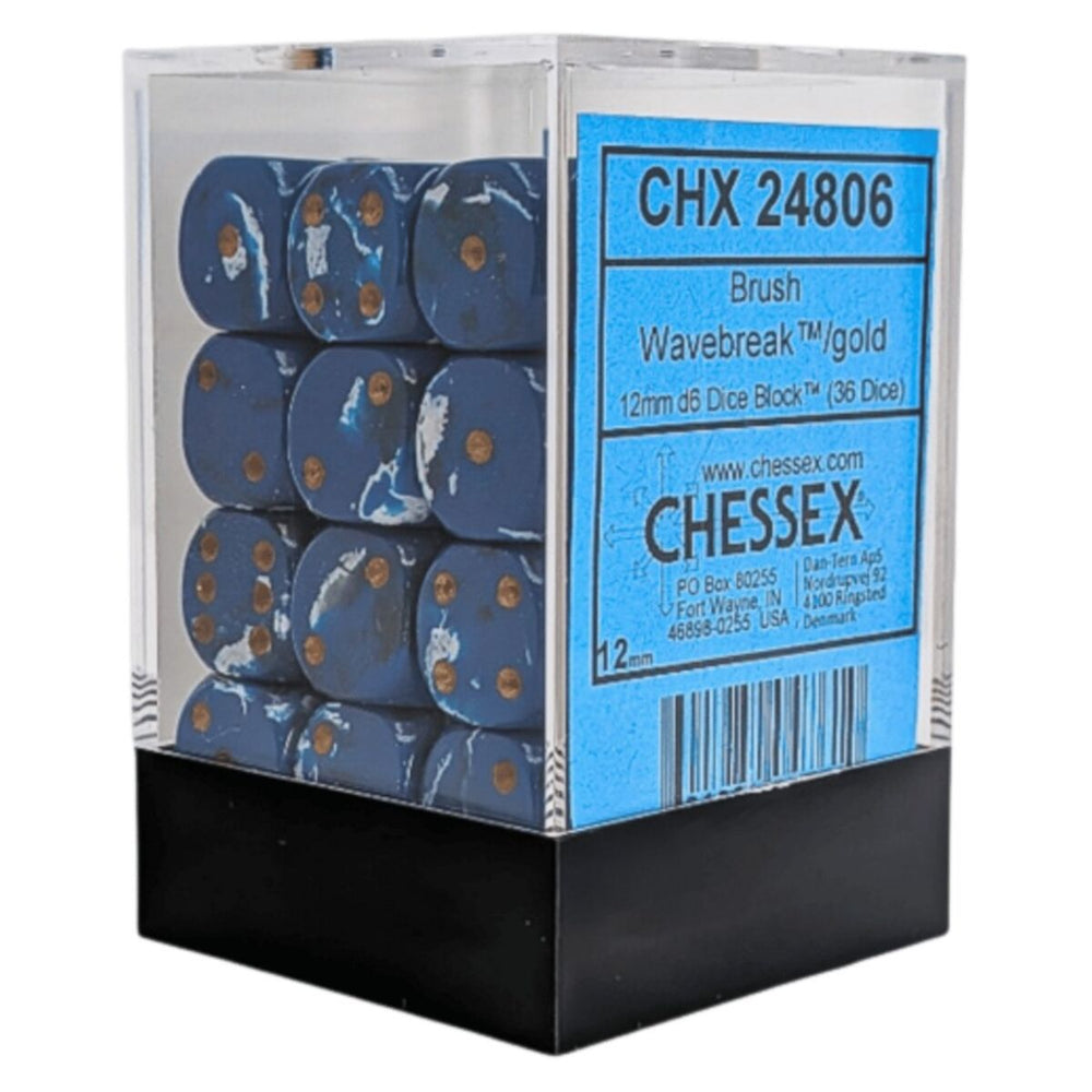 Chessex: 12mm d6 (36) Brush Wavebreak/gold