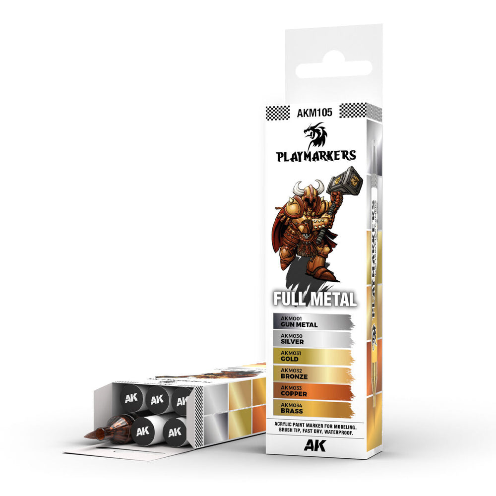 AK Interactive: Playmarkers: Full Metal (6 Colours) Acrylic Paint Marker Set