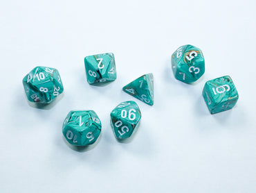 Chessex: Mini-Polyhedral 7-Die Set Marble Oxi-Copper / white