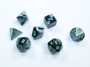 Chessex: Mini-Polyhedral 7-Die Set Gemini Black-Grey / green