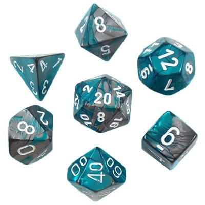 Chessex: Mini-Polyhedral 7-Die Set GEMINI Steel-Teal / white