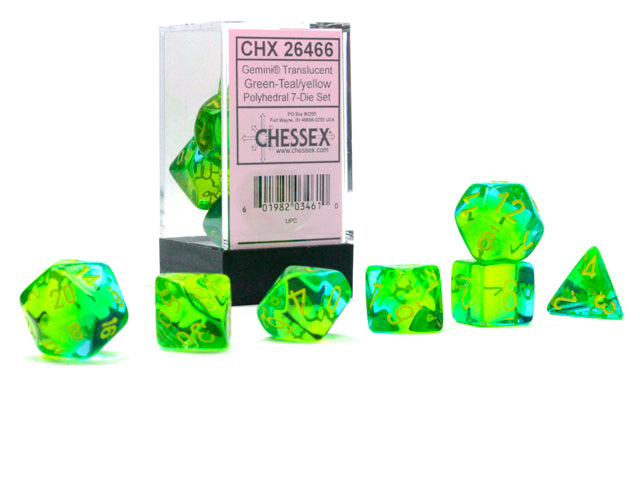 Chessex: Polyhedral 7-Die Set Gemini Translucent Green-Teal/yellow