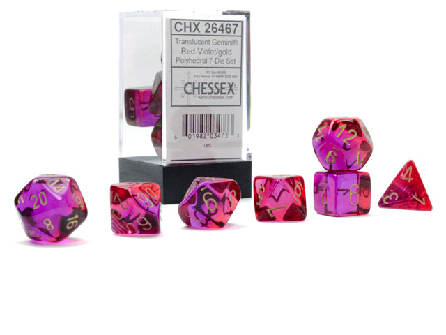 Chessex Dice Sets: Gemini Polyhedral Translucent Red-Violet/gold 7-Die Set