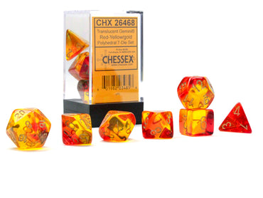 Chessex Dice Sets: Gemini Polyhedral Translucent Red-Yellow/gold 7-Die Set