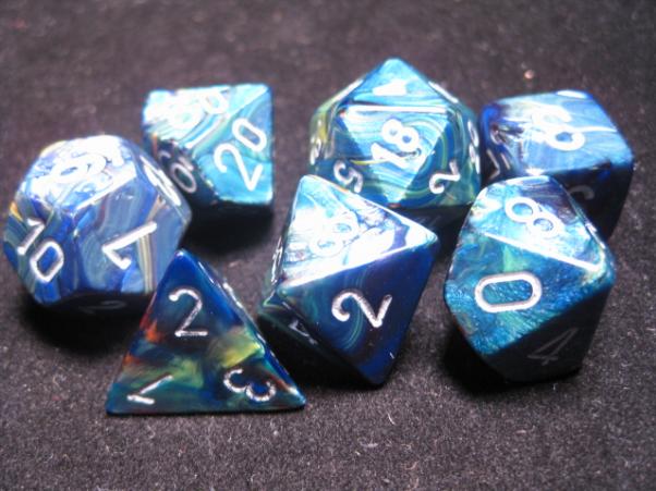 Chessex Dice Sets: Festive Polyhedral Green/Silver 7-Die Set