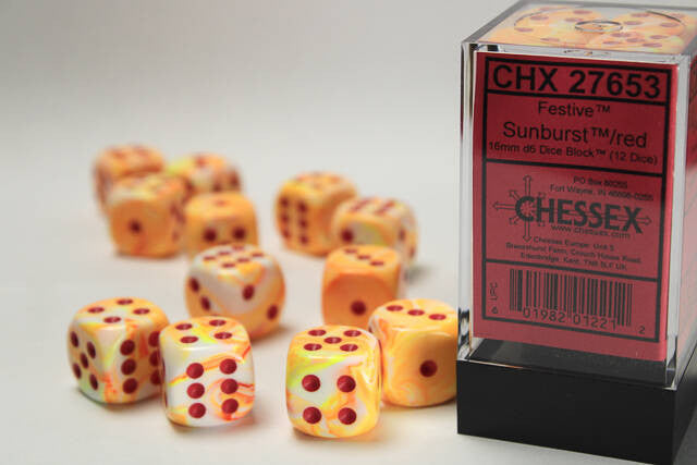 Chessex: 16mm d6 (12) Sunburst/red Festive
