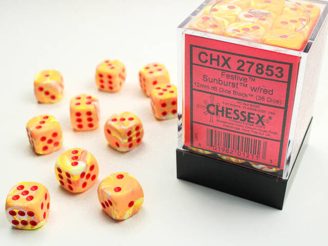 Chessex Dice Sets: Sunburst/red Festive 12mm d6 (36)