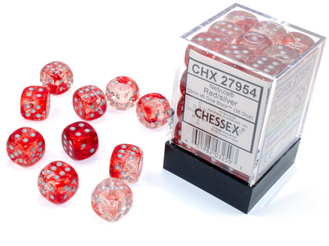 Chessex: Nebula® 12mm d6 Red/silver Luminary Luminary Dice Block (36)