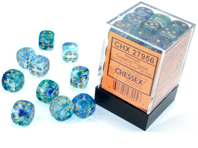 Chessex: Nebula® 12mm d6 Oceanic/gold Luminary Luminary Dice Block™ (36 dice)