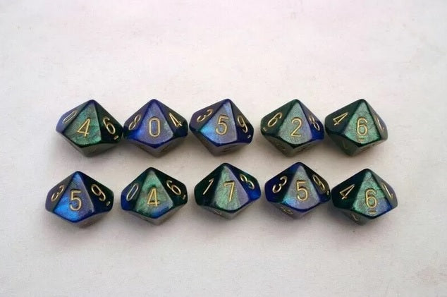 Chessex Dice Sets: Blue-Green/Gold Gemini d10 Set (10)