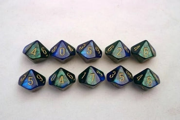 Chessex Dice Sets: Blue-Green/Gold Gemini d10 Set (10)