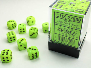 Chessex: 12mm d6 Dice Set Vortex Bright Green/Black (36)