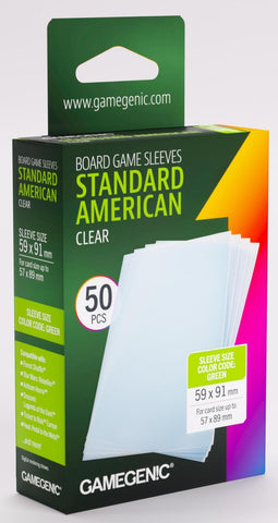 Gamegenic: Board Game Card Sleeves: Standard American Clear (GREEN) 59mm x 91mm (50 pack)