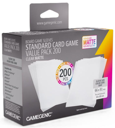 Gamegenic: Matte Standard Card Game Sleeves Value Pack CLEAR 66mm x 91mm (200 Sleeves)