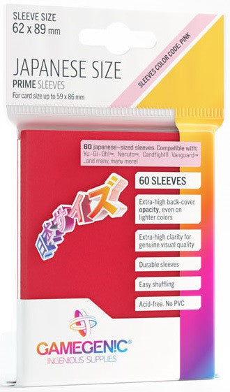 Gamegenic: Prime Japanese Sized Sleeves Size Code PINK - Sleeve Colour Red (62mm x 89mm) (50 Sleeves Per Pack)) (Copy)