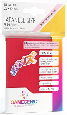 Gamegenic: Prime Japanese Sized Sleeves Size Code PINK - Sleeve Colour Red (62mm x 89mm) (50 Sleeves Per Pack)) (Copy)