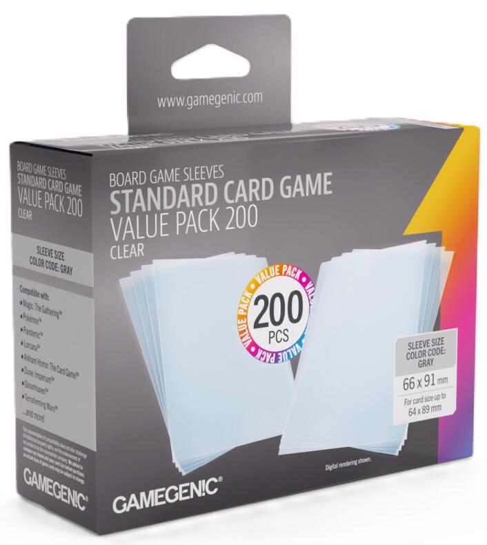 Gamegenic: Standard Card Game Sleeves Value Pack CLEAR 66mm x 91mm (200 Sleeves)