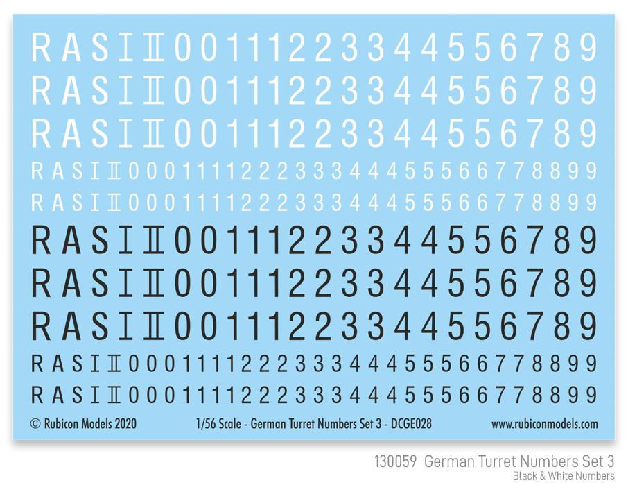 Rubicon: German Turret Number Decals Set 3 (Black & White Lettering)