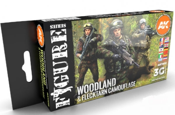 Ak-Interactive: 3Rd Gen Acrylics - Woodland & Flacktarn Camoflage Color Set