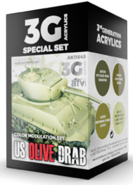 Ak-Interactive: 3Rd Gen Acrylics - Us Olive Drab Modulation Set