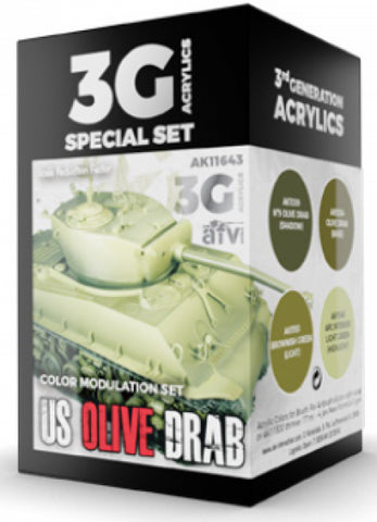 Ak-Interactive: 3Rd Gen Acrylics - Us Olive Drab Modulation Set