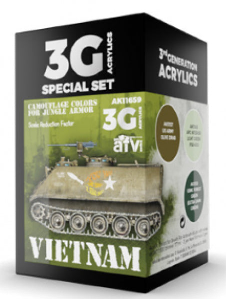 Ak-Interactive: 3Rd Gen Acrylics - Vietnam Camoflage For Jungle Colors Set