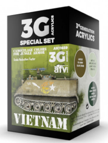 Ak-Interactive: 3Rd Gen Acrylics - Vietnam Camoflage For Jungle Colors Set