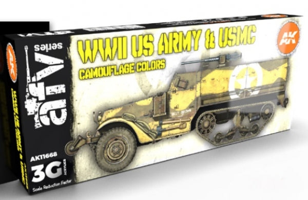 Ak-Interactive: 3Rd Gen Acrylics - Wwii Us Army And Usmc Camoflage Colors Set