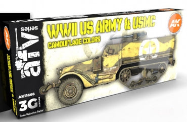Ak-Interactive: 3Rd Gen Acrylics - Wwii Us Army And Usmc Camoflage Colors Set