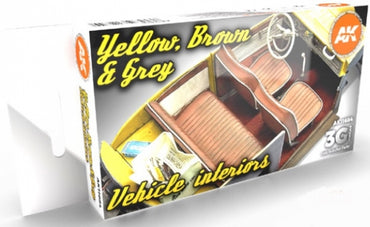 Ak-Interactive: 3Rd Gen Acrylics - Yellow, Brown & Grey Vehicle Interiors Color Set