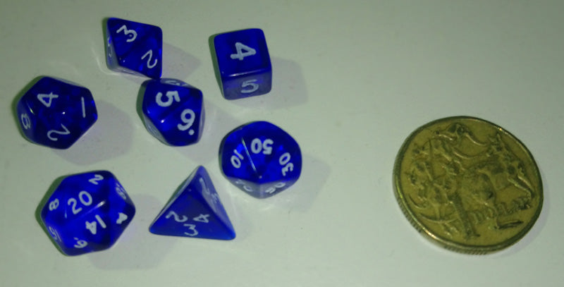 Chessex RPG Dice Sets: Transparent Mini-Polyhedral Blue/white 7-Die Set