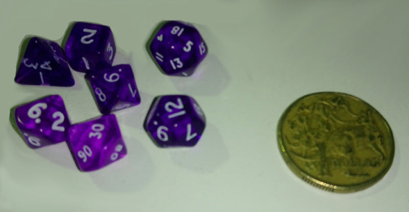 Chessex RPG Dice Sets: Transparent Mini-Polyhedral Purple/white 7-Die Set
