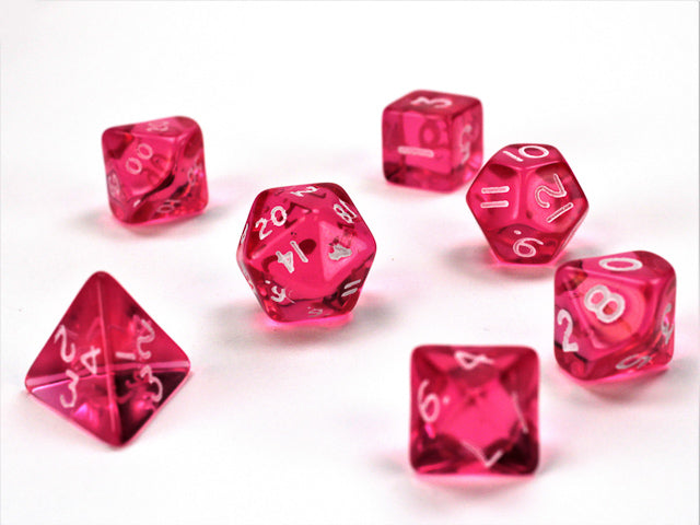 Chessex RPG Dice Sets: Transparent Mini-Polyhedral Pink/white 7-Die Set