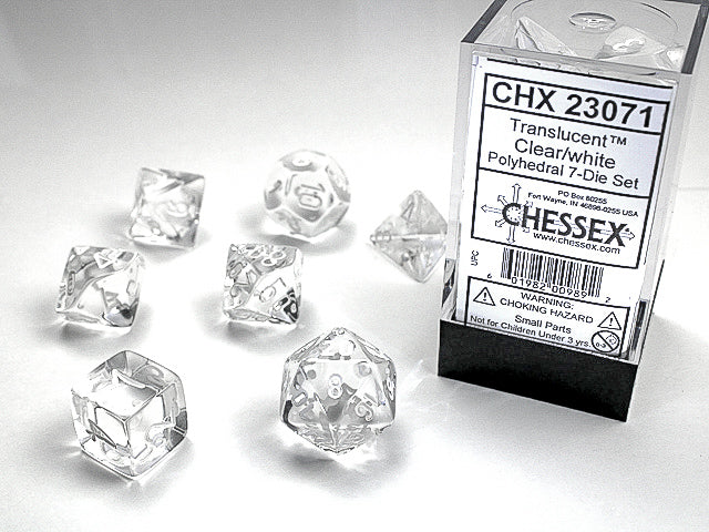 Chessex Dice Sets: Clear/white Translucent Polyhedral 7-Die Set
