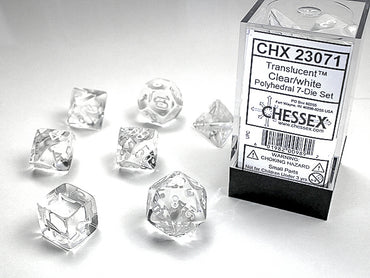 Chessex Dice Sets: Clear/white Translucent Polyhedral 7-Die Set