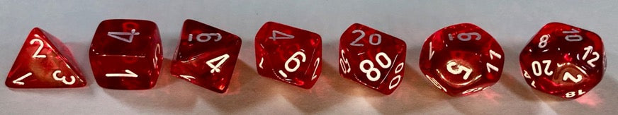 Chessex Dice Sets: Red/white Translucent Polyhedral 7-Die Set