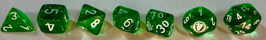 Chessex Dice Sets: Green/white Translucent Polyhedral 7-Die Set