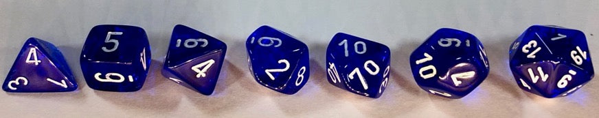 Chessex Dice Sets: Blue/white Translucent Polyhedral 7-Die Set